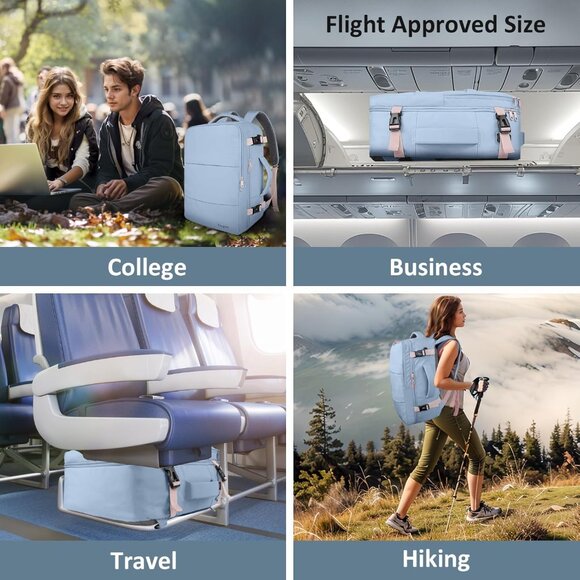 Taygeer Women's Powder Purple Travel Backpack Carry On 15.6inch Laptop Backpack - Picture 8 of 9